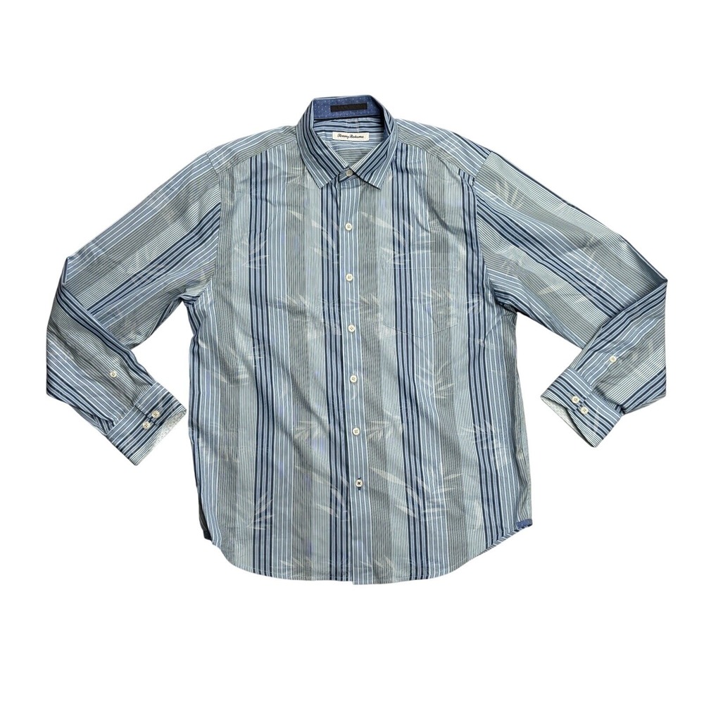Tommy‎ Bahama Hibiscus Mirage Shirt Size Medium Blue Button Down Cotton Silk